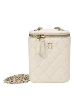 Ivory caviar leather Mini Vanity Case with gold-tone hardware