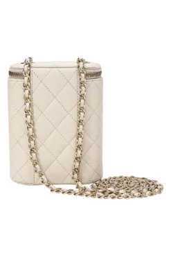 Ivory caviar leather Mini Vanity Case with gold-tone hardware