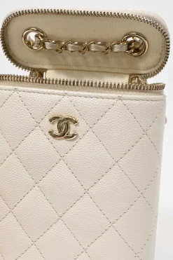 Ivory caviar leather Mini Vanity Case with gold-tone hardware
