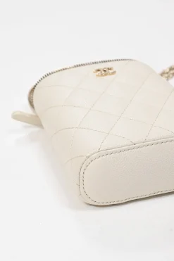 Ivory caviar leather Mini Vanity Case with gold-tone hardware