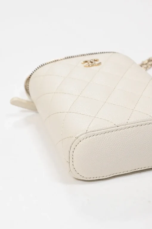 Ivory caviar leather Mini Vanity Case with gold-tone hardware