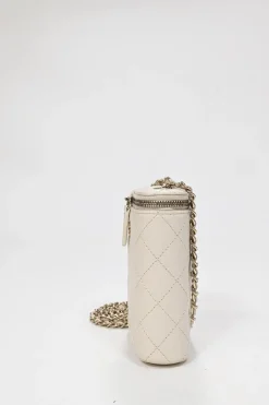 Ivory caviar leather Mini Vanity Case with gold-tone hardware