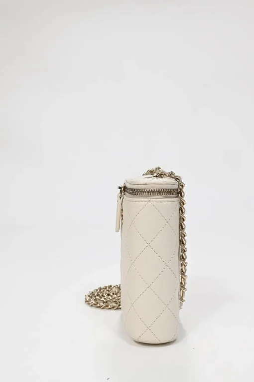 Ivory caviar leather Mini Vanity Case with gold-tone hardware