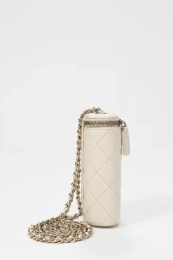 Ivory caviar leather Mini Vanity Case with gold-tone hardware
