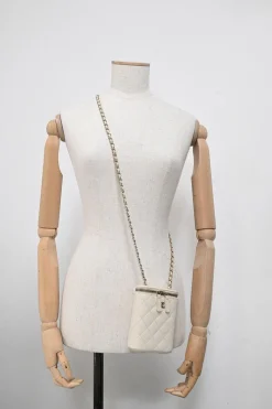Ivory caviar leather Mini Vanity Case with gold-tone hardware