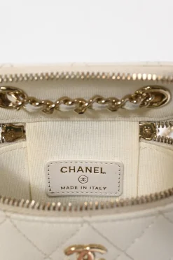 Ivory caviar leather Mini Vanity Case with gold-tone hardware