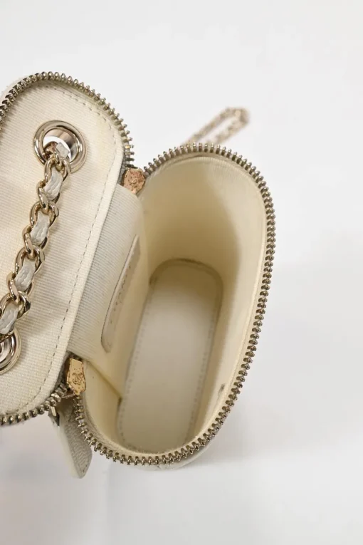 Ivory caviar leather Mini Vanity Case with gold-tone hardware