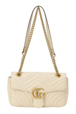 Ivory chevron quilted leather GG Marmont crossbody bag