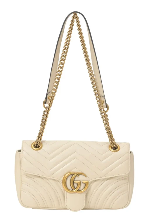 Ivory chevron quilted leather GG Marmont crossbody bag