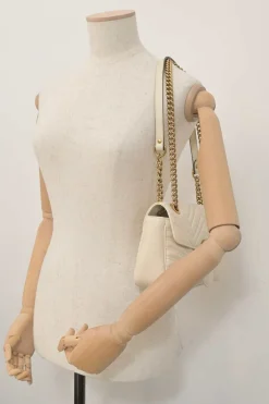 Ivory chevron quilted leather GG Marmont crossbody bag