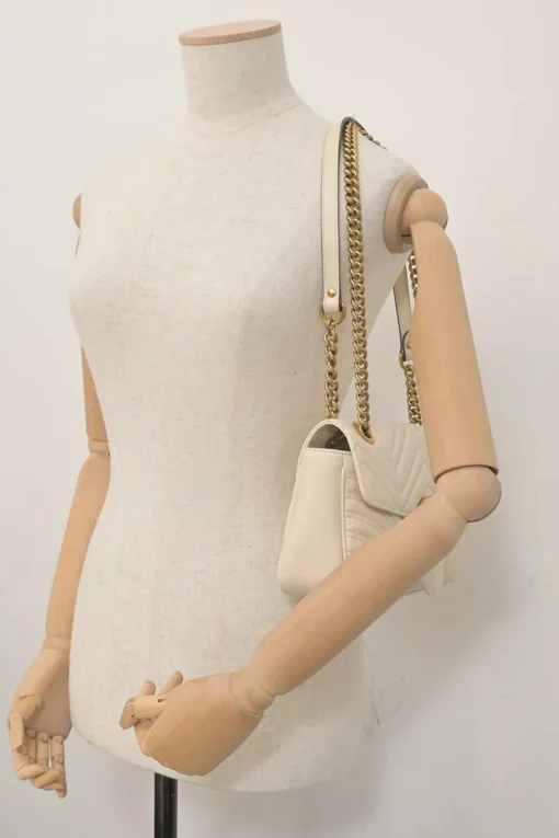Ivory chevron quilted leather GG Marmont crossbody bag