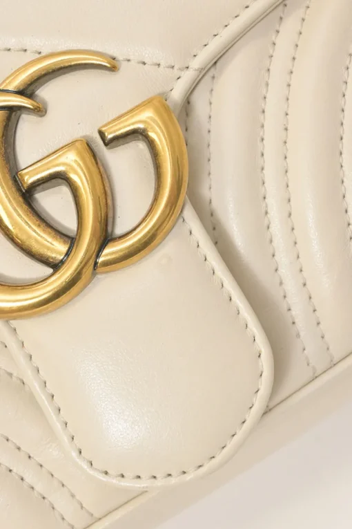 Ivory chevron quilted leather GG Marmont crossbody bag