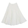 Ivory cotton-blend A-line plissé knit midi skirt