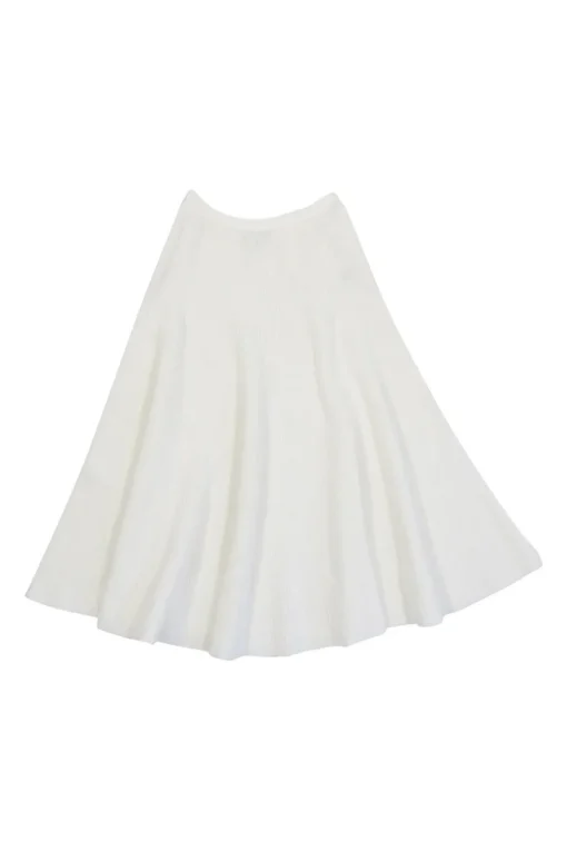 Ivory cotton-blend A-line plissé knit midi skirt