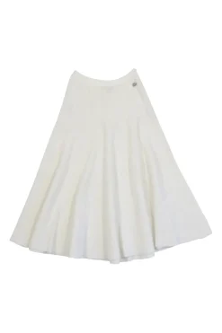 Ivory cotton-blend A-line plissé knit midi skirt