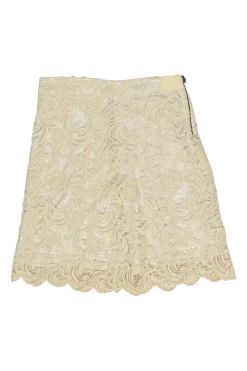 Ivory cotton-blend guipure lace illusion mini skirt with scalloped hem