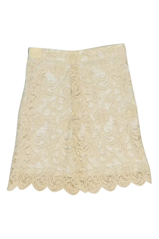 Ivory cotton-blend guipure lace illusion mini skirt with scalloped hem