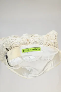 Ivory cotton-blend guipure lace illusion mini skirt with scalloped hem