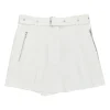 Ivory cotton-blend pull-on high-rise belted shorts with slanted zip pockets