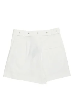 Ivory cotton-blend pull-on high-rise belted shorts with slanted zip pockets
