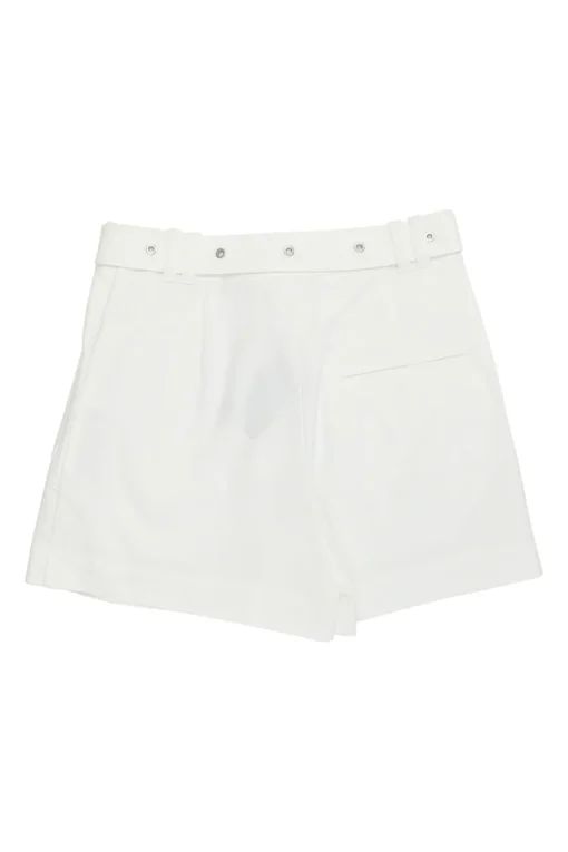 Ivory cotton-blend pull-on high-rise belted shorts with slanted zip pockets