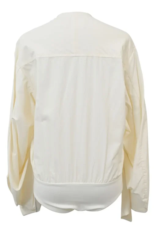 Ivory cotton-blend wrap-effect bodysuit with draped poet sleeves