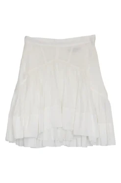 Ivory cotton-silk blend pull-on A-line pintuck Kadavu flared mini skirt