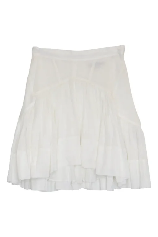 Ivory cotton-silk blend pull-on A-line pintuck Kadavu flared mini skirt