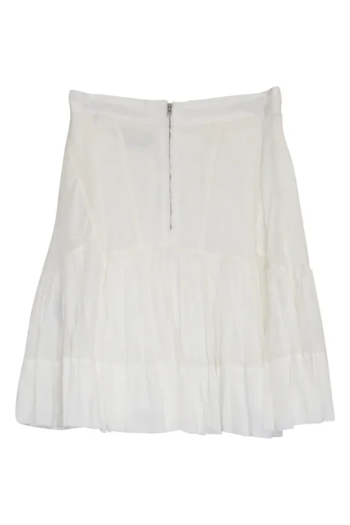 Ivory cotton-silk blend pull-on A-line pintuck Kadavu flared mini skirt