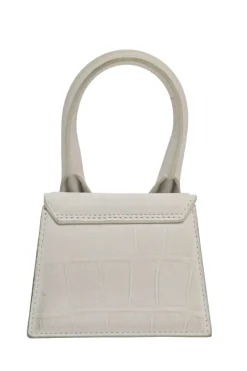 Ivory croc-embossed suede leather Le Chiquito mini top handle bag with detachable shoulder strap