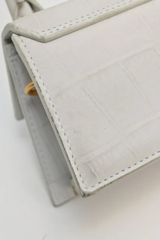 Ivory croc-embossed suede leather Le Chiquito mini top handle bag with detachable shoulder strap