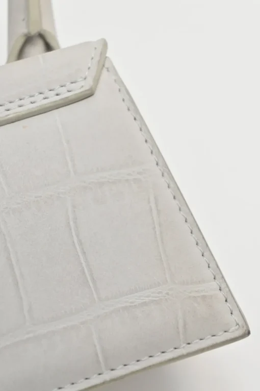 Ivory croc-embossed suede leather Le Chiquito mini top handle bag with detachable shoulder strap