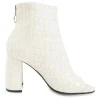 Ivory croc-embossed vegan leather open-toe block heel booties