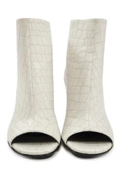 Ivory croc-embossed vegan leather open-toe block heel booties