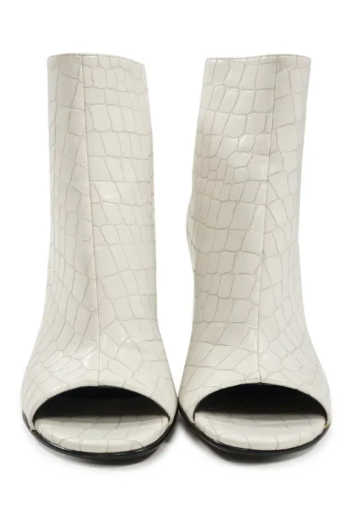 Ivory croc-embossed vegan leather open-toe block heel booties