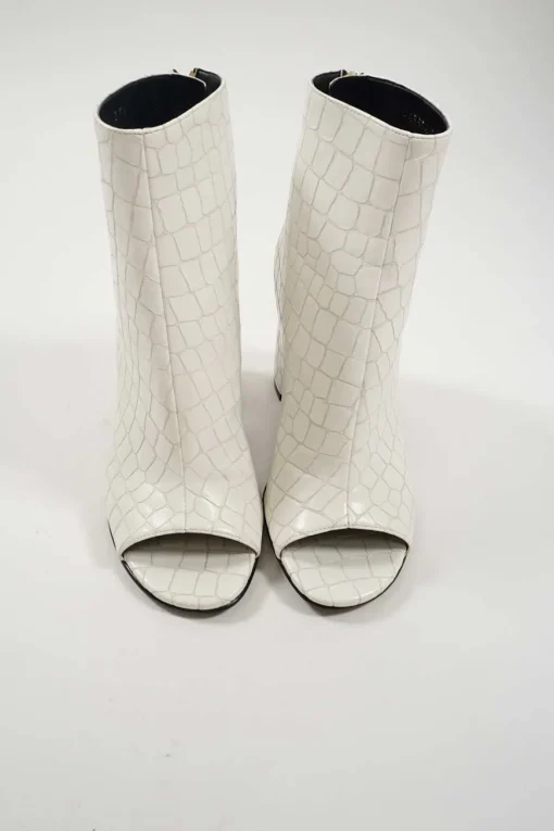 Ivory croc-embossed vegan leather open-toe block heel booties