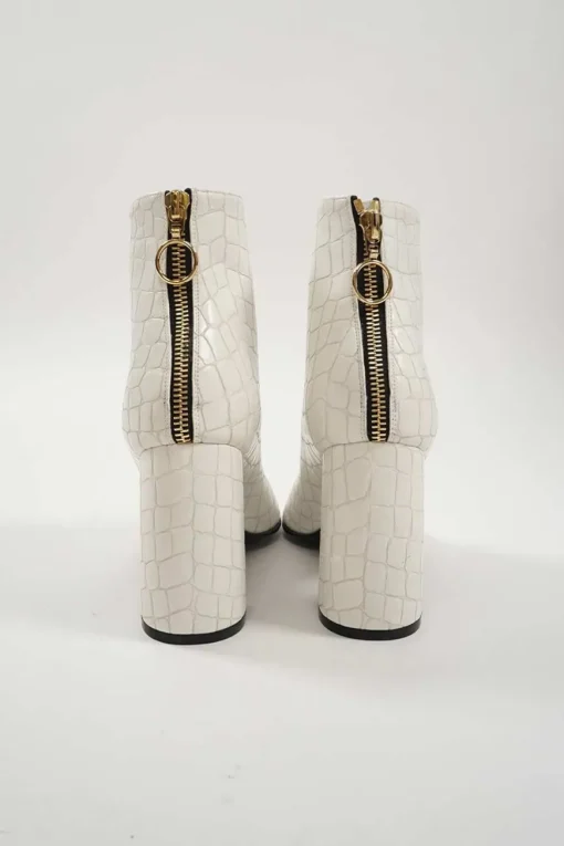 Ivory croc-embossed vegan leather open-toe block heel booties