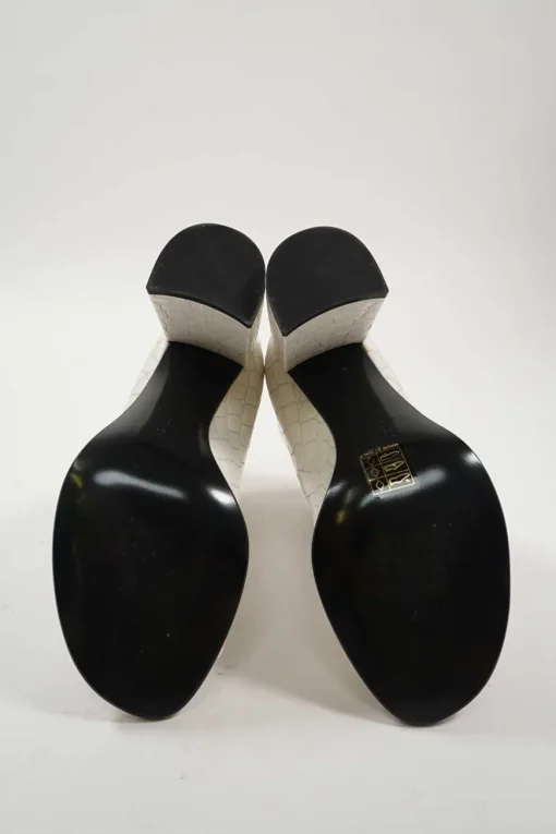 Ivory croc-embossed vegan leather open-toe block heel booties