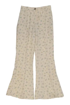 Ivory ditsy floral print pull-on high-rise flared pants