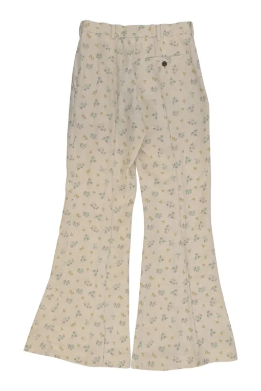 Ivory ditsy floral print pull-on high-rise flared pants