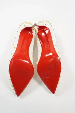 Ivory embellished leather Aimantaclou pointed toe spike pumps