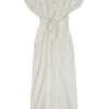 Ivory embroidered cotton slip-on plunge neck cap sleeve tie-waist jumpsuit with elasticated waistband