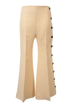 Ivory flared tailored trousers with side seam button fastening