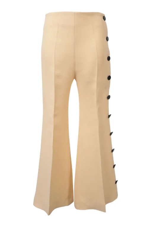 Ivory flared tailored trousers with side seam button fastening