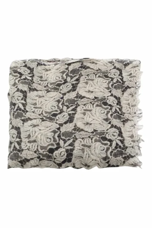 Ivory Floral Lace Printed Silk Scarf