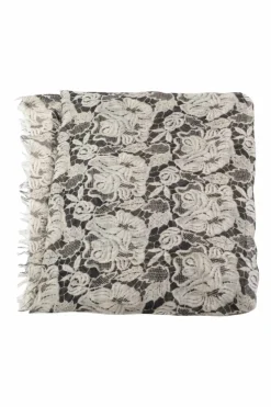 Ivory Floral Lace Printed Silk Scarf