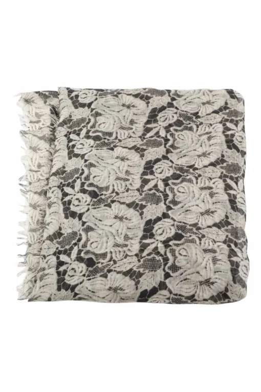 Ivory Floral Lace Printed Silk Scarf