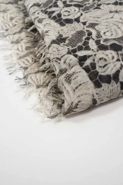 Ivory Floral Lace Printed Silk Scarf