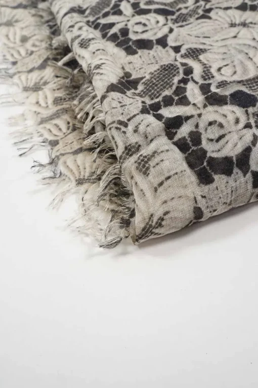 Ivory Floral Lace Printed Silk Scarf