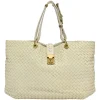 Ivory intrecciato nappa leather Capri tote bag with antique brass hardware